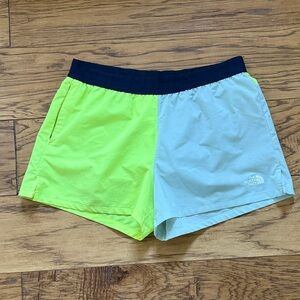 The North Face Neon Green and Light Blue Shorts